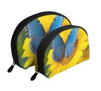 Trousse de maquillage portable flamant rose avec fleurs - Organiseur de maquillage de voyage avec fermeture éclair et compartiments intérieurs, Papillon bleu tournesol, Taille unique