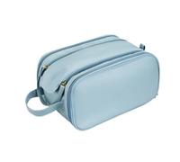 Trousse de Maquillage Portable for Femme, Couleur Unie, Double Fermeture éclair, Organiseur de Voyage for Produits cosmétiques, Pochette de Rangement en Cuir PU for Articles de Toilette(Blue)
