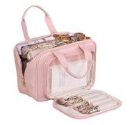 Trousse de maquillage portable légère avec plusieurs compartiments pour cosmétiques pour les essentiels de voyage et accessoires de voyage pour femme, Poudre de rose.