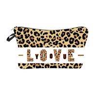 Trousse de Maquillage Portable Love You, Léopard Imprimée Polyester | Organisation Paquet dans Paquet, pour Rouge à Lèvres et Brosse à Dents, Bureau et Camping