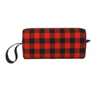 Trousse de maquillage portable, motif crâne sérieux pour homme et femme, Carreaux noirs et rouges, 20 x 6 x 9 cm
