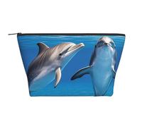 Trousse de maquillage portable noire avec motif berger allemand - Grande capacité - Poche zippée - Étanche - Pour homme et femme, Deux dauphins, Taille unique, Organiseur de sac