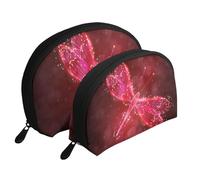Trousse de maquillage portable noire classique avec fermeture éclair et compartiments intérieurs, Libellule rouge abstraite, Taille unique