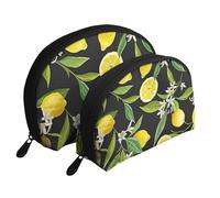 Trousse de maquillage portable noire classique avec fermeture éclair et compartiments intérieurs, Motif agrumes, Taille unique