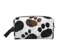 Trousse de maquillage portable noire et blanche à gros pois pour femmes et filles de grande capacité avec poignée, Empreintes d'animaux, Taille unique, Trousse de maquillage