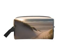 Trousse de maquillage portable noire et bleue avec imprimé libellule pour femmes et filles - Grande capacité - Trousse de maquillage de voyage avec poignée, Dunes de plage, Taille unique, Trousse de