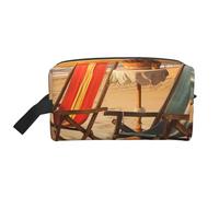 Trousse de maquillage portable noire et bleue avec imprimé libellule pour femmes et filles - Grande capacité - Trousse de maquillage de voyage avec poignée, Scènes de chaise de plage, Taille unique