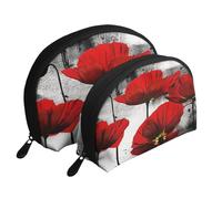 Trousse de maquillage portable peinte à la main avec fermeture éclair et compartiments intérieurs, Belle encre de coquelicot., Taille unique