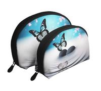 Trousse de maquillage portable peinte à la main avec fermeture éclair et compartiments intérieurs, Papillon zen, Taille unique