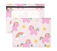 Trousse de maquillage portable pour classeur à 3 anneaux, lot de 2 fournitures artistiques pour enseignants, dessin animé, rose, arc-en-ciel, cheval estuche para lapices