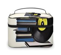 Trousse de maquillage portable pour disques vinyles et rubans adhésifs, trousse de maquillage avec fermeture éclair, trousse de toilette pour femmes, disques vinyles et rubans, 25 x 18 x 15 cm,