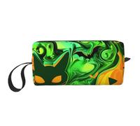 Trousse de maquillage portable pour femme avec imprimé fantôme vert horreur Halloween, blanc, Taille unique, Trousse de maquillage