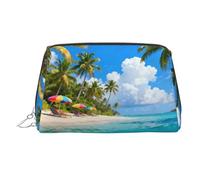 Trousse de maquillage portable pour femme avec imprimé vert naturel, peut contenir des pinceaux de maquillage et des articles de toilette, Bord de mer tropical, One Size, Classique