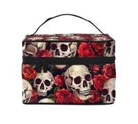 Trousse de maquillage portable pour femme et fille Motif tête de mort Rose Halloween