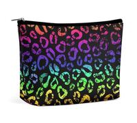 Trousse de maquillage portable pour femme, trousse de maquillage essentielle de voyage, motif animal néon arc-en-ciel, guépard coloré, imprimé léopard, noir, grande capacité, sac de rangement d'access