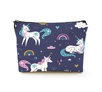 Trousse de Maquillage Portable pour Femmes, Sacs à cosmétiques de Voyage en Lin avec Pochette de Maquillage à Fermeture éclair pour Voyage d'affaires, Licorne Arc-en-Ciel Nuages étoiles et étincelle