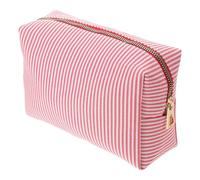 Trousse de Maquillage Portable Rayée pour Femme, Légère et Pliable | Tissu Texturé, Format Grand, pour Voyage et Mariage, Rangement Skincare et Pinceaux, Rouge