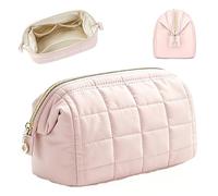Trousse de maquillage portable rose pour femme avec compartiments à fermeture éclair en métal - Trousse de toilette de voyage - Design coloré et moderne pour cosmétiques - Fournitures scolaires ou de