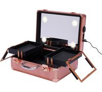 Trousse de maquillage portable Trousse de maquillage organisée Trousse de coiffure à roulettes avec miroir Lumière LED pour le coffre d'une voiture de voyage Rose Gold