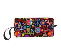 Trousse de maquillage portable, trousse de toilette de hockey sur glace de dessin animé pour homme et femme, Fleurs colorées paix, 20 x 6 x 9 cm