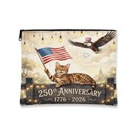 Trousse de maquillage pour 250e anniversaire de mariage, motif chat et aigle, pochette cosmétique portable pour célébrations, organiseur de toilette festif, 17,8 x 22,9 cm