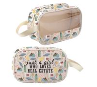 Trousse de maquillage pour agent immobilier - Cadeau pour agent immobilier - Just A Girl Who Loves Real Estate Gifts for Women Realtor Makeup Pouch Bag Zipper