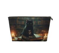 Trousse de maquillage pour carnet de notes mystérieux chat noir d'Halloween, trousse de toilette de voyage, trousse de maquillage pour femme, trousse de maquillage en cuir, jolie pochette de