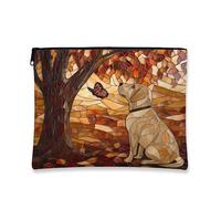 Trousse de maquillage pour chien labrador retriever, pochette de voyage en verre teinté d'automne pour femmes, filles, animaux de compagnie, petite toile portable avec fermeture éclair, 17,8 x 22,9 cm
