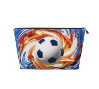 Trousse de maquillage pour femme avec ballon de football en tourbillons bleus et blancs - Grande capacité - Portable - En cuir synthétique - Étanche - Jolie trousse de toilette esthétique avec