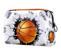 Trousse de maquillage pour femme avec fermeture éclair Motif basketball in the Damage Wall Crack, multicolore, 18.5x7.5x13cm/7.3x3x5.1in, Trousse de toilette