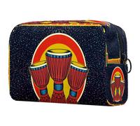 Trousse de maquillage pour femme avec fermeture éclair Motif djembé de musique africaine, multicolore, 18.5x7.5x13cm/7.3x3x5.1in, Trousse de toilette