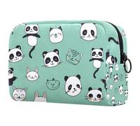 Trousse de maquillage pour femme avec fermeture éclair Motif pandas chats Vert, multicolore, 18.5x7.5x13cm/7.3x3x5.1in, Art Déco