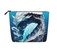 Trousse de maquillage pour femme avec imprimé baleine bleu foncé, grande capacité, parfaite pour les voyages et un usage quotidien, Noir , Taille unique