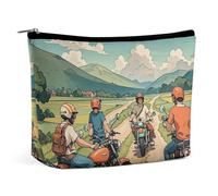 Trousse de maquillage pour femme avec inscription « Friend Riding A Motorcycle » - Sac de maquillage portable étanche - Grande pochette de maquillage esthétique - Pour le travail et le voyage - Taille