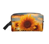 Trousse de maquillage pour femme avec motif de tournesol de la ferme, trousse de maquillage avec citation sur le tableau bleu, trousse de toilette portable, pochette de rangement, accessoires de voyag