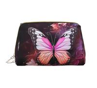 Trousse de maquillage pour femme avec motif papillons et fleurs - Grande capacité - Trousse de voyage en cuir synthétique avec fermeture éclair - Organiseur portable à large ouverture