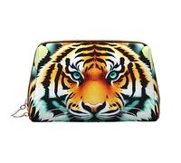 Trousse de maquillage pour femme avec motif tête de tigre - Grande capacité - Trousse de maquillage de voyage en cuir synthétique avec fermeture éclair - Organiseur portable à large ouverture - Blanc
