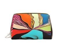 Trousse de maquillage pour femme - Brosse de toilette - Soin de la peau - Organiseur de voyage - Grand sac à main de maquillage - Accessoires - Sac fourre-tout abstrait - Visage dans un disque, blanc