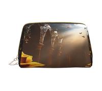 Trousse de maquillage pour femme - Brosse de toilette - Soins de la peau - Organisateur de voyage - Grand sac à main de maquillage - Accessoires - Sac fourre-tout doré céleste - Fond rose, blanc, One