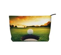 Trousse de maquillage pour femme en velours côtelé avec fermeture éclair et motif balle de golf et arbre, Noir , Taille unique, Trousse de maquillage