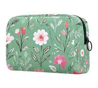 Trousse de maquillage pour femme - Feuilles botaniques et plantes - Vert gris sauge - Tons aquarelle - Trousse de voyage à fermeture éclair - Organiseur de toilette portable pour adolescentes et