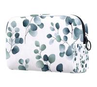 Trousse de maquillage pour femme - Feuilles botaniques et plantes - Vert gris sauge - Tons aquarelle - Trousse de voyage à fermeture éclair - Organiseur de toilette portable pour adolescentes et