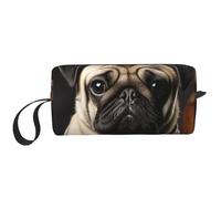 Trousse de maquillage pour femme - Grande capacité - Sac de toilette portable - Sac de rangement de voyage, Chiens carlin avec ballon de football, Taille unique