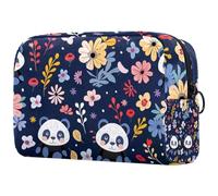 Trousse de maquillage pour femme, jolie trousse de maquillage légère à motif pandas floraux, pochette de rangement pour filles, femmes et mamans, multicolore, 18.5x7.5x13cm/7.3x3x5.1in, Art Déco