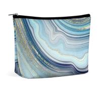 Trousse de maquillage pour femme, motif agate bleue, trousse de maquillage en cuir synthétique pour sac à main, trousse de toilette, pochette de voyage, Motif pierre précieuse agate bleue, Taille