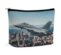 Trousse de Maquillage pour Femme, Motif Avions de Chasse survolant Les Villes, Pochette cosmétique Portable et étanche, esthétique, idéale pour Les Voyages et Le Travail