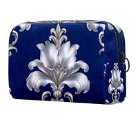 Trousse de maquillage pour femme - Motif lys royal sur fond bleu - Trousse de voyage à fermeture éclair - Organiseur de toilette portable pour adolescentes et filles, Multicolore 03., 18.5x7.5x13cm