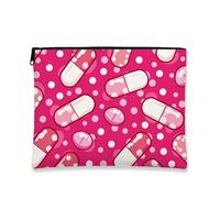 Trousse de maquillage pour femme, petite trousse de maquillage portable en toile avec fermeture éclair, cadeau amusant, pêche, 7x9 Inch, Pilule