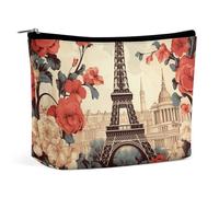 Trousse de Maquillage pour Femme, Trousse de Maquillage Portable, Trousse de Maquillage Florale Vintage Parisienne, Trousse de Toilette de Voyage pour Accessoires de Voyage