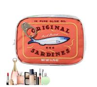 Trousse de maquillage pour femme - Trousse de maquillage - Trousse de voyage pour cosmétiques - Design amusant - Sardine en conserve - Pour soins de la peau, à paupières, shampooing, Orange,